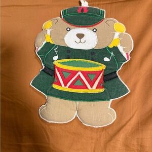 Vintage Festive Bear Drum pot holder or Holiday decor